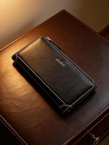 Mens Side Zipper Wallet, Leather Phone Clutch with Multiple Card Slots and Large Capacity, Casual RFID Blocking Organizer for Daily Essentials (Black) in Saudi Arabia