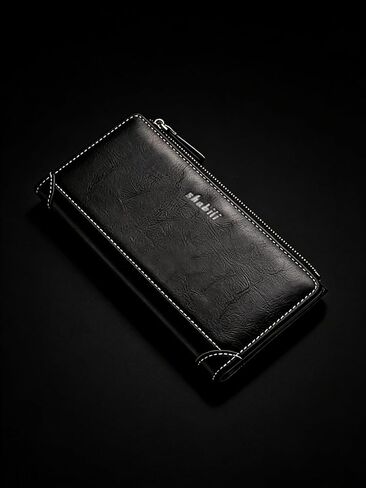 Mens Side Zipper Wallet, Leather Phone Clutch with Multiple Card Slots and Large Capacity, Casual RFID Blocking Organizer for Daily Essentials (Black) in Saudi Arabia