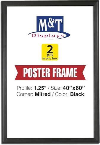 يعرض M&T إطار صورة مقاس 40 × 60 بوصة، إطار دبلوم التحميل الأمامي، مقاس 1.25 بوصة من الألومنيوم، عبوتان (أسود) in Saudi Arabia