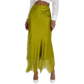 SOLY HUX Women's Satin Lace Maxi Skirt Low Rise Fishtail Bodycon Going Out Party Long Skirts in Kuwait