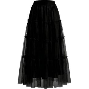 تنورة من التول من kephy للنساء، تنورة طويلة من التول بطبقات على شكل حرف A، خصر مطاطي عالي للمناسبات اليومية والحفلات الكاجوال in Kuwait