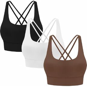 3 حمالات صدر رياضية بأشرطة للنساء - بلوزة يوغا مبطنة بظهر متقاطع in Kuwait