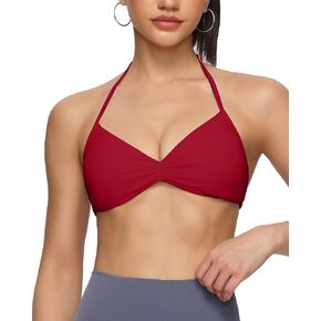 Women's Halter Sports Bras Adjustable Spaghetti Strap Front Ruched Open Back Padded Low Impact Yoga Crop Top in Kuwait
