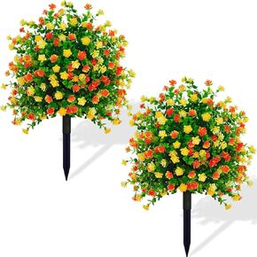 2 Pack Artificial Boxwood Outdoor Topiary Balls, Fake Shrubs with Ground Spikes, Easy to Install, Suitable for Home Indoor and Outdoor Yard Patio Front Door srping Decoration in Saudi Arabia