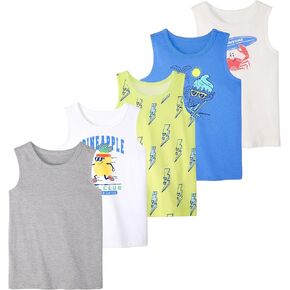 تي شيرتات الشاطئ للأطفال والرضع من Garanimals - تي شيرت بدون أكمام للأطفال - مقاس 6T - أبيض فاتح، أزرق، أصفر، رمادي متوسط، أبيض - 5 قطع in Kuwait