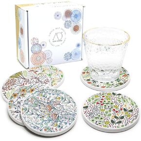 AD Set of 6 Coasters for Drinks Absorbing Round Ceramic Stone Coaster with Cork Base,Tabletop Protection Mat for Mugs and Cups,Office,Kitchen (Indigo Blue) in Kuwait