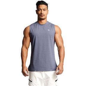 Muscle Building Workout Tank Top for Mens - Seamless Quick Dry Gym Sleeveless Shirt with Split Hem & Reflective Logo in Saudi Arabia