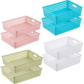 8 قطع سلال تخزين بلاستيكية بمقابض، صواني ورقية ملونة بحجم A4، سلال بلاستيكية للتنظيم، صناديق تخزين للفصول الدراسية للمنزل والمكتب والمدرسة in Kuwait