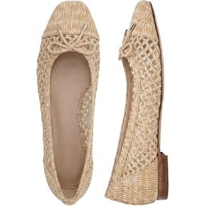 أحذية باليه مسطحة للنساء من الرافية بمقدمة مربعة أحذية مسطحة مع فيونكة مريحة سهلة الارتداء على أحذية مسطحة منسوجة مشمش in Kuwait