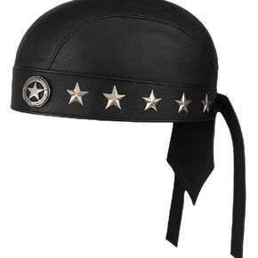 Sheep Leather Skull caps in Black Sweat Head Wraps Studded Skull Cap Bandana Style in Real Do Du Rag Leather Doo Rag Motorcycle Biker Cap Black Star ICE Club Shop in Saudi Arabia