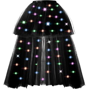 تنورة توتو LED للنساء، تنورة رقص باليه من التول المضيئة، تنورة رقص باليه عالية ومنخفضة منفوشة بالترتر - البطارية غير متضمنة in Kuwait
