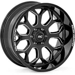 Rough Country 96 Series One-Piece Aluminum Wheel 20x10, 8x180mm Bolt Pattern, 19mmOffset - Gloss Black w/Milled Accents, 8-Spoke, Lightweight with Center Cap in Kuwait
