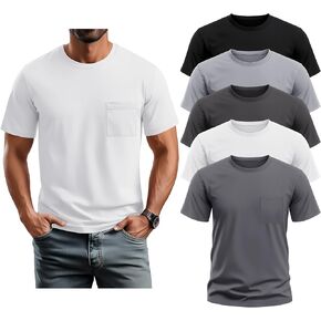 Neer 5 Pack Men's Big and Tall Pocket T-Shirt Crew Neck Short Sleeve Shirt Slim Fit Lightweight Top Casual Basic Tee in Saudi Arabia