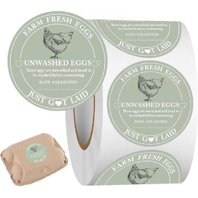500 قطعة من ملصقات كرتون البيض مقاس 2 بوصة لبيض المزرعة الطازج غير المغسول مع تاريخ التجميع، ملصقات تغليف ذاتية اللصق للدجاج in Kuwait