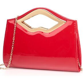 كلاتش جورينا من الجلد اللامع للنساء بمقبض على شكل شفاه وسلسلة قابلة للفصل، مثالية لحفلات الزفاف والحفلات الراقصة in Kuwait