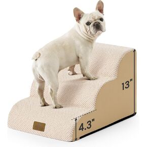 سلالم للكلاب الصغيرة بارتفاع 15.7 بوصة، خطوات منحنية للكلاب مكونة من 4 خطوات للسرير أو الأريكة أو الكرسي، منحدر قوي للحيوانات الأليفة للجرو والقطط الأكبر سنًا، سلم للحيوانات الأليفة مع رغوة عالية الكثافة، 15.7 × 28.3 × 15.7 بوصة، بيج in Kuwait