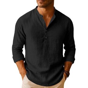 DASAYO Mens Linen Henley Shirts Spring Casual Long Sleeve Button Dress Shirt Loose Fit Summer Fashion Beach Vacation Clothes in Kuwait