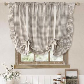 بني فاتح ساحر بوفالو تحقق نمط شير التعادل حتى ستارة البالون الستارة للمطبخ رفع تكدرت الرومانية المكفوفين لنافذة صغيرة مقهى شرفة قضيب جيب 1 لوحة (بني، W59xH39 بوصة) in Kuwait