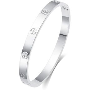 18K Gold-Plated Love Bangle Bracelets for Women, Silver Cross Bangle Bracelets, Waterproof Stainless Steel Friendship Jewelry, Valentines Christmas Birthday Gifts for Her in Kuwait