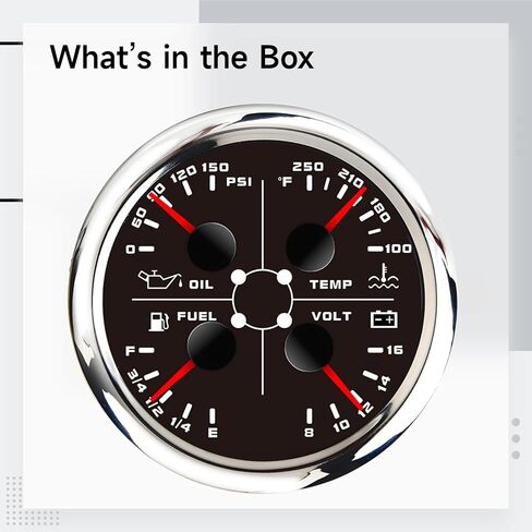 مقياس قارب متعدد الوظائف 4 في 1: ضغط الزيت، درجة حرارة الماء، مستوى الوقود، مقياس الجهد الكهربي، 3.3 بوصة / 8.5 سم، 9-32 فولت تيار مستمر، 316 فولاذ مقاوم للصدأ in Kuwait