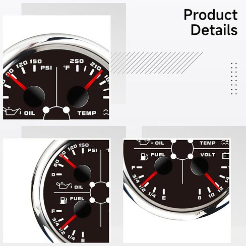 مقياس قارب متعدد الوظائف 4 في 1: ضغط الزيت، درجة حرارة الماء، مستوى الوقود، مقياس الجهد الكهربي، 3.3 بوصة / 8.5 سم، 9-32 فولت تيار مستمر، 316 فولاذ مقاوم للصدأ in Kuwait