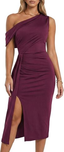 Women One Shoulder Formal Evening Cocktail Party Midi Dress Spring Bodycon Asymmetrical Slit Wedding Guest Dresses in Saudi Arabia