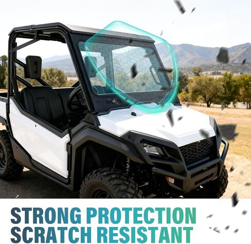 الزجاج الأمامي ECOTRIC متوافق مع 2016-Up Honda Pioneer 1000 1000-5 1000-6 Deluxe Limited Edition UTV زجاج أمامي كامل مع فتحات تهوية مسحوق مطلي باللون الأسود in Saudi Arabia