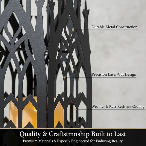 AIM & GGKK فانوس شمعة مزخرف قوطي - مجموعة من 2 فانوس معدني أسود للداخل والخارج، معلق أو ديكور فانوس الطاولة للشرفة، القطع المركزية - فوانيس شمعة ديكور لديكور المنزل in Kuwait