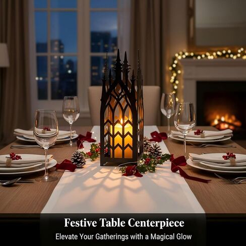 AIM & GGKK فانوس شمعة مزخرف قوطي - مجموعة من 2 فانوس معدني أسود للداخل والخارج، معلق أو ديكور فانوس الطاولة للشرفة، القطع المركزية - فوانيس شمعة ديكور لديكور المنزل in Kuwait