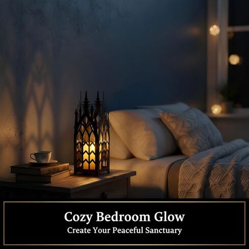 AIM & GGKK فانوس شمعة مزخرف قوطي - مجموعة من 2 فانوس معدني أسود للداخل والخارج، معلق أو ديكور فانوس الطاولة للشرفة، القطع المركزية - فوانيس شمعة ديكور لديكور المنزل in Kuwait