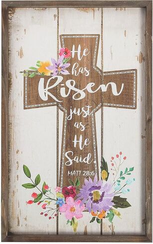 Fun Express He Is Risen Farmhouse Style Easter Wall Sign - Wood, 11.5 x 18.5 inch - Religious Home Decor in Saudi Arabia