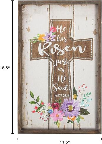 Fun Express He Is Risen Farmhouse Style Easter Wall Sign - Wood, 11.5 x 18.5 inch - Religious Home Decor in Saudi Arabia