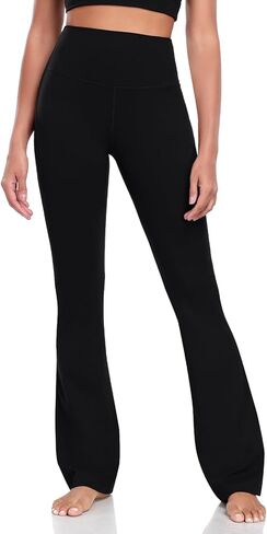 HeyNuts Mellow Flare Leggings for Women, High Waisted Tummy Control Bell Bottom Leggings Wide Leg Bootcut Yoga Pants Athletic Compression Buttery Soft Lounge Pants 32.5" Black L(12) in Saudi Arabia