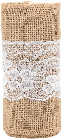 Zerodis Craft Materials Elegant Unvarnished Plum Lace Jute Belt Home Ornament Lace Burlap Ribbon for Wedding Party and Christmas Home Decoration Long 2.7m Lace Burlap Ribbon in Saudi Arabia