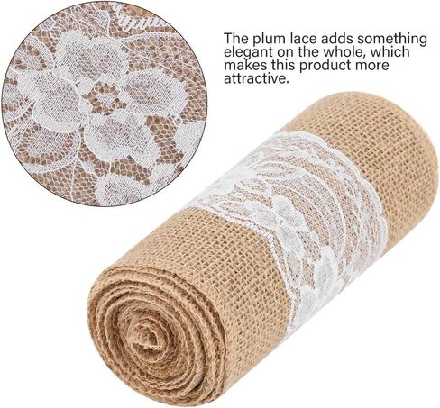Zerodis Craft Materials Elegant Unvarnished Plum Lace Jute Belt Home Ornament Lace Burlap Ribbon for Wedding Party and Christmas Home Decoration Long 2.7m Lace Burlap Ribbon in Saudi Arabia