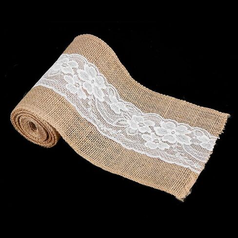 Zerodis Craft Materials Elegant Unvarnished Plum Lace Jute Belt Home Ornament Lace Burlap Ribbon for Wedding Party and Christmas Home Decoration Long 2.7m Lace Burlap Ribbon in Saudi Arabia