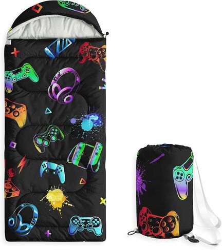 Wake In Cloud - Kids Sleeping Bag for Boys Toddlers, Camping in Warm Cold Weather, Backpacking Lightweight Compact Outdoor Liner for 3 Seasons Summer Spring Fall, Gamer Navy Blue in Saudi Arabia
