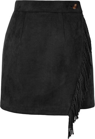 Tanming Womens Faux Suede Skirts High Waist Bodycon Pencil Fringe Short Mini Skirts Fall Winter Wrap Skirt in Saudi Arabia