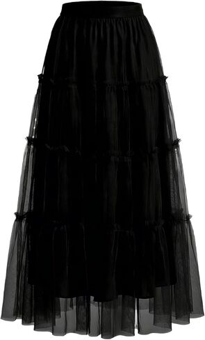 تنورة من التول من kephy للنساء، تنورة طويلة من التول بطبقات على شكل حرف A، خصر مطاطي عالي للمناسبات اليومية والحفلات الكاجوال in Kuwait