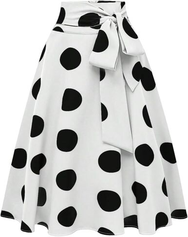 SweatyRocks Women's Polka Dots Midi Skirt Elegant Vintage High Waisted A Line Ruffled Tie Front Spring Summer Skirts in Saudi Arabia