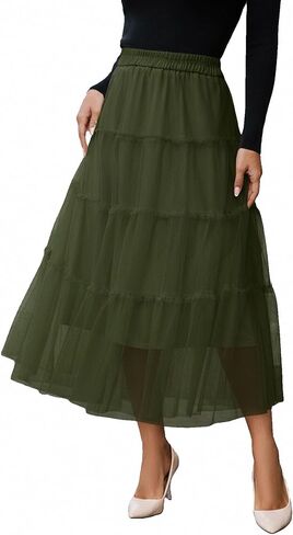 Tulle Skirts for Women 2025 Fall Fashion Elastic High Waisted Fairy Tiered Flowy A-Line Casual Maxi Long Skirt in Saudi Arabia