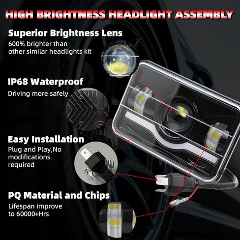 Fit for Honda XR250 XR250L XR650L XR650R Headlights,5 Inch Square Headlamp Assembly with DRL Turn Signal High-Low Beam,600% Brighter,DOT Approved,Plug N Play in Saudi Arabia
