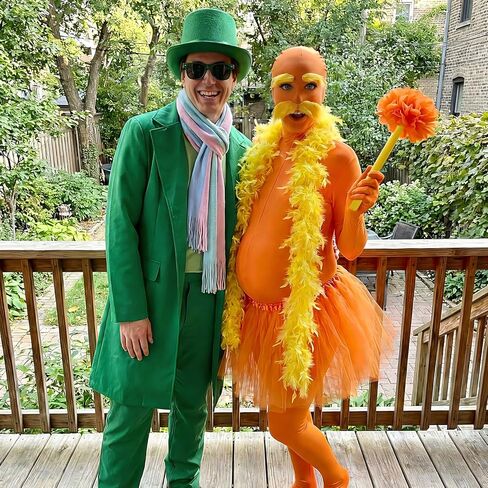 Shihanee 8 Pcs Orange Costume Set Jumpsuit Fake Mustache Tutu Fake Belly Pom Poms Feather Boa Baton for Halloween Cosplay in Saudi Arabia