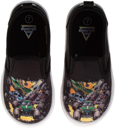 MonsterJam Lowtop Canvas Shoes - Monster Trucks Gravedigger El Toro Loco Megalodon Sneakers (Sizes 7-10 Toddlers / 11-12 Little Kid) in Saudi Arabia