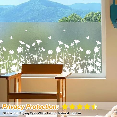 Bloss Frosted Glass Window Privacy Film,Decorative Windows Films,Bathroom Window Privacy Film,Spring Windows Clings Non-Adhesive Windows Sticker for Home Office Heat Control Anti UV,17.5 x 78.7inches in Kuwait