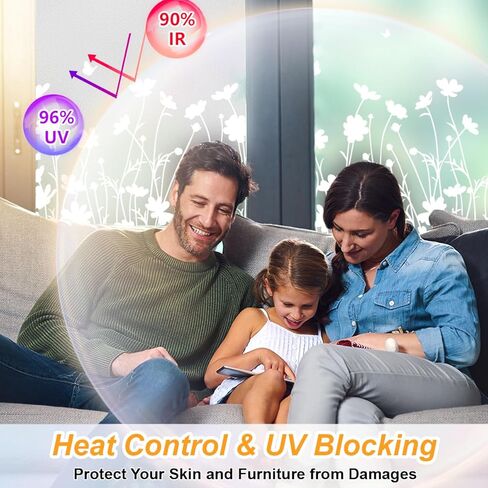 Bloss Frosted Glass Window Privacy Film,Decorative Windows Films,Bathroom Window Privacy Film,Spring Windows Clings Non-Adhesive Windows Sticker for Home Office Heat Control Anti UV,17.5 x 78.7inches in Kuwait