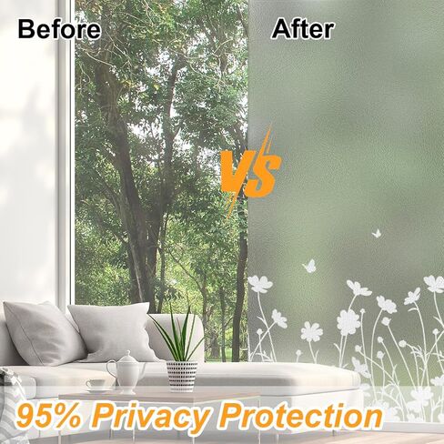 Bloss Frosted Glass Window Privacy Film,Decorative Windows Films,Bathroom Window Privacy Film,Spring Windows Clings Non-Adhesive Windows Sticker for Home Office Heat Control Anti UV,17.5 x 78.7inches in Kuwait