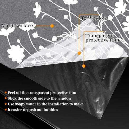 Bloss Frosted Glass Window Privacy Film,Decorative Windows Films,Bathroom Window Privacy Film,Spring Windows Clings Non-Adhesive Windows Sticker for Home Office Heat Control Anti UV,17.5 x 78.7inches in Kuwait