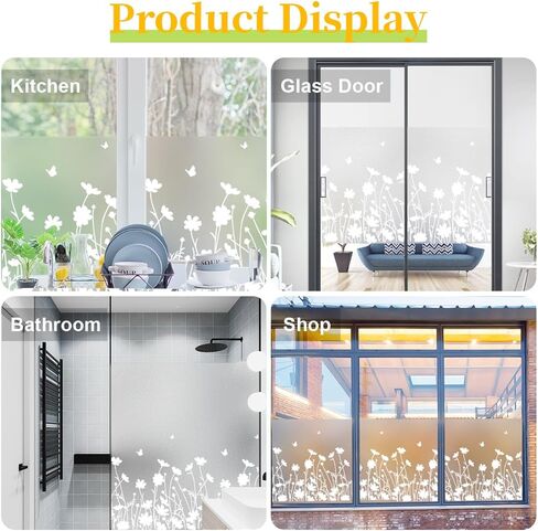 Bloss Frosted Glass Window Privacy Film,Decorative Windows Films,Bathroom Window Privacy Film,Spring Windows Clings Non-Adhesive Windows Sticker for Home Office Heat Control Anti UV,17.5 x 78.7inches in Kuwait