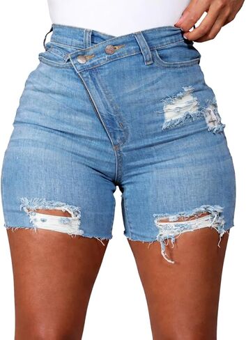 Jean Shorts Womens Ripped Skinny Casual Denim Shorts in Saudi Arabia